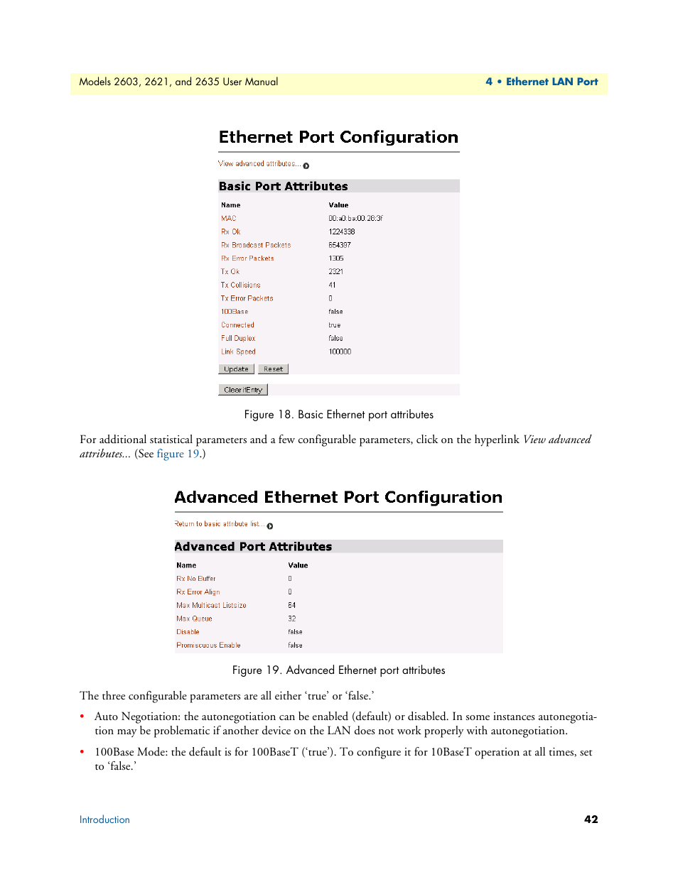 Basic ethernet port attributes, Advanced ethernet port attributes, Figure 18 | Patton electronic ONSITE SERIES 2635 User Manual | Page 42 / 133