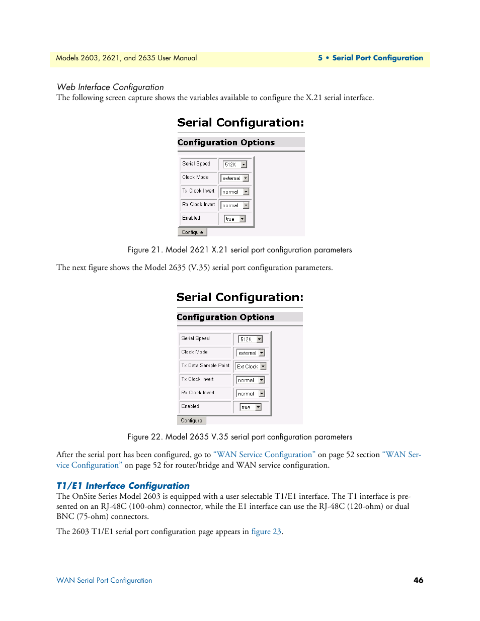 Web interface configuration, T1/e1 interface configuration | Patton electronic ONSITE SERIES 2635 User Manual | Page 46 / 133