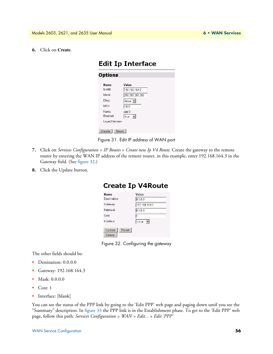 Edit ip address of wan port, Configuring the gateway | Patton electronic ONSITE SERIES 2635 User Manual | Page 56 / 133