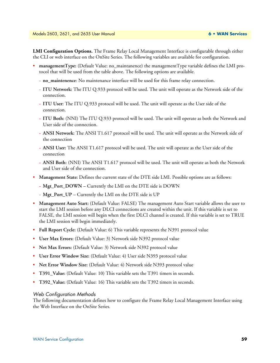 Web configuration methods, Lmi configuration options | Patton electronic ONSITE SERIES 2635 User Manual | Page 59 / 133