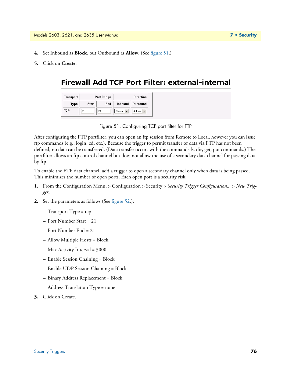 Configuring tcp port filter for ftp | Patton electronic ONSITE SERIES 2635 User Manual | Page 76 / 133