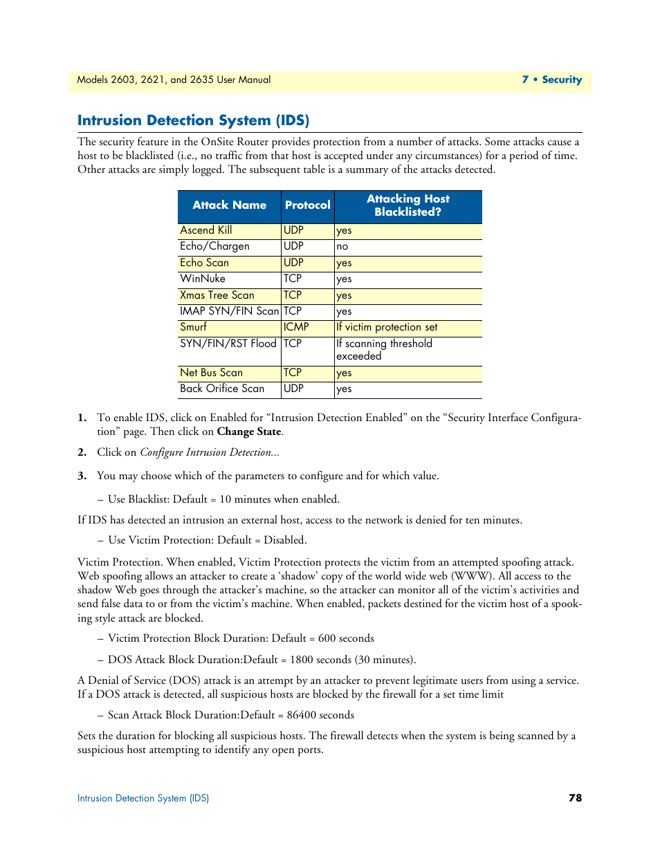 Intrusion detection system (ids) | Patton electronic ONSITE SERIES 2635 User Manual | Page 78 / 133