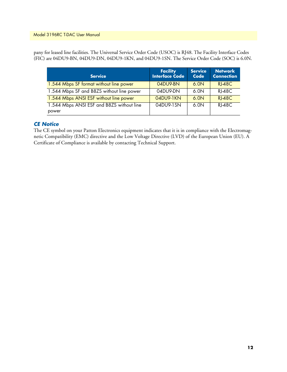 Ce notice | Patton electronic 3196RC User Manual | Page 12 / 93