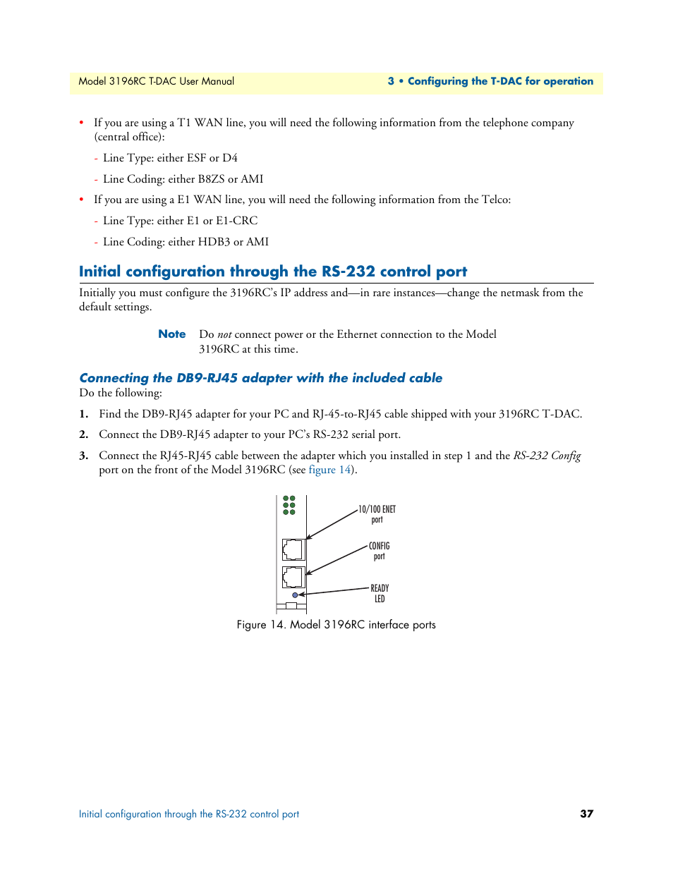 Model 3196rc interface ports | Patton electronic 3196RC User Manual | Page 37 / 93