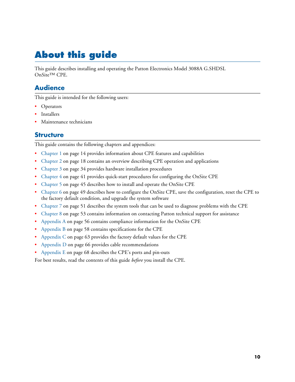 About this guide, Audience, Structure | Patton electronic 3088A User Manual | Page 10 / 71