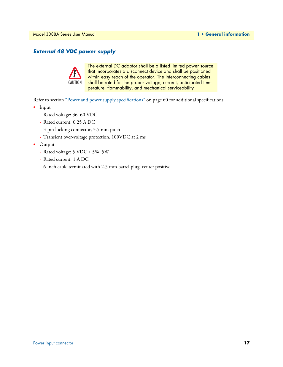 External 48 vdc power supply | Patton electronic 3088A User Manual | Page 17 / 71