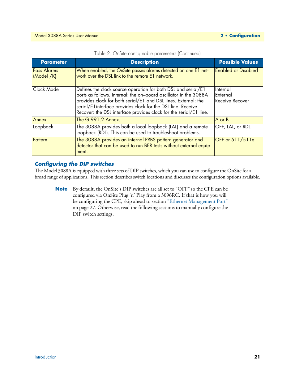 Configuring the dip switches | Patton electronic 3088A User Manual | Page 21 / 71