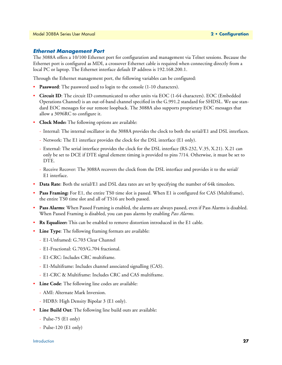 Ethernet management port | Patton electronic 3088A User Manual | Page 27 / 71