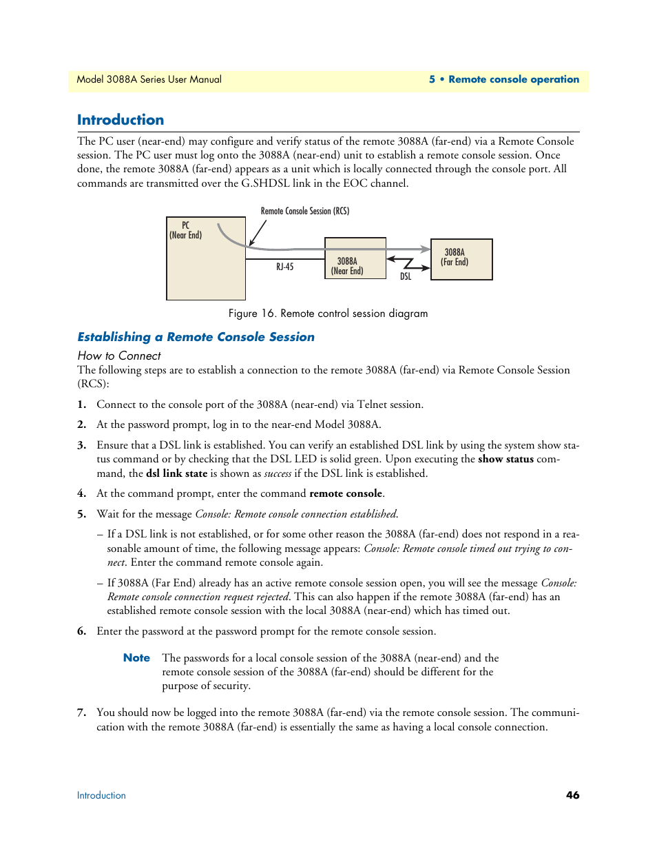 Introduction, Establishing a remote console session, How to connect | Remote control session diagram | Patton electronic 3088A User Manual | Page 46 / 71