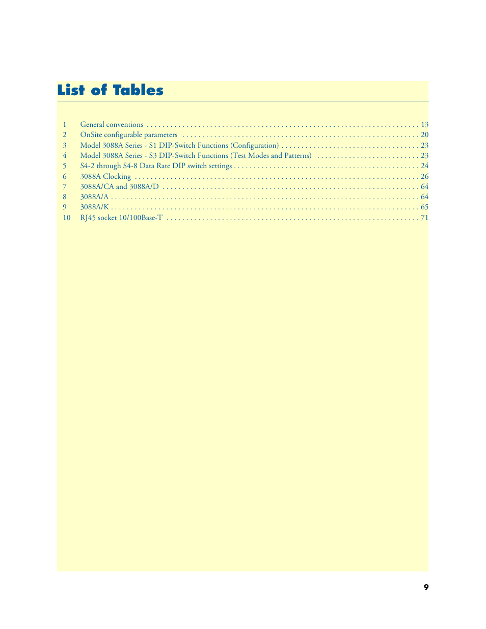 List of tables, Li st of tables | Patton electronic 3088A User Manual | Page 9 / 71