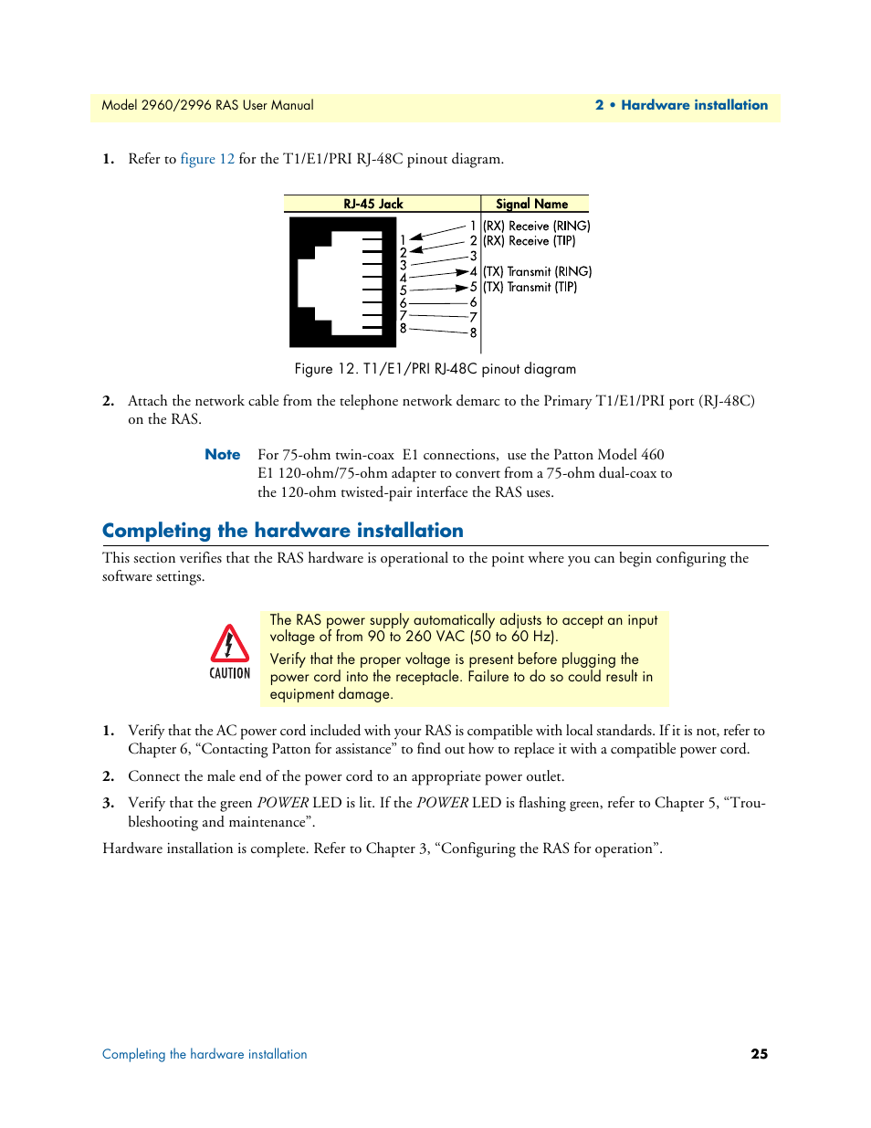 Completing the hardware installation | Patton electronic 2996 User Manual | Page 25 / 65