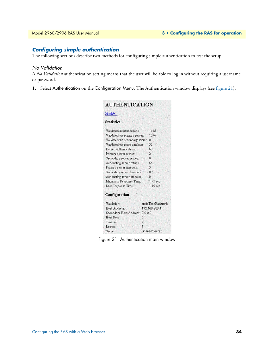 Configuring simple authentication, No validation | Patton electronic 2996 User Manual | Page 34 / 65