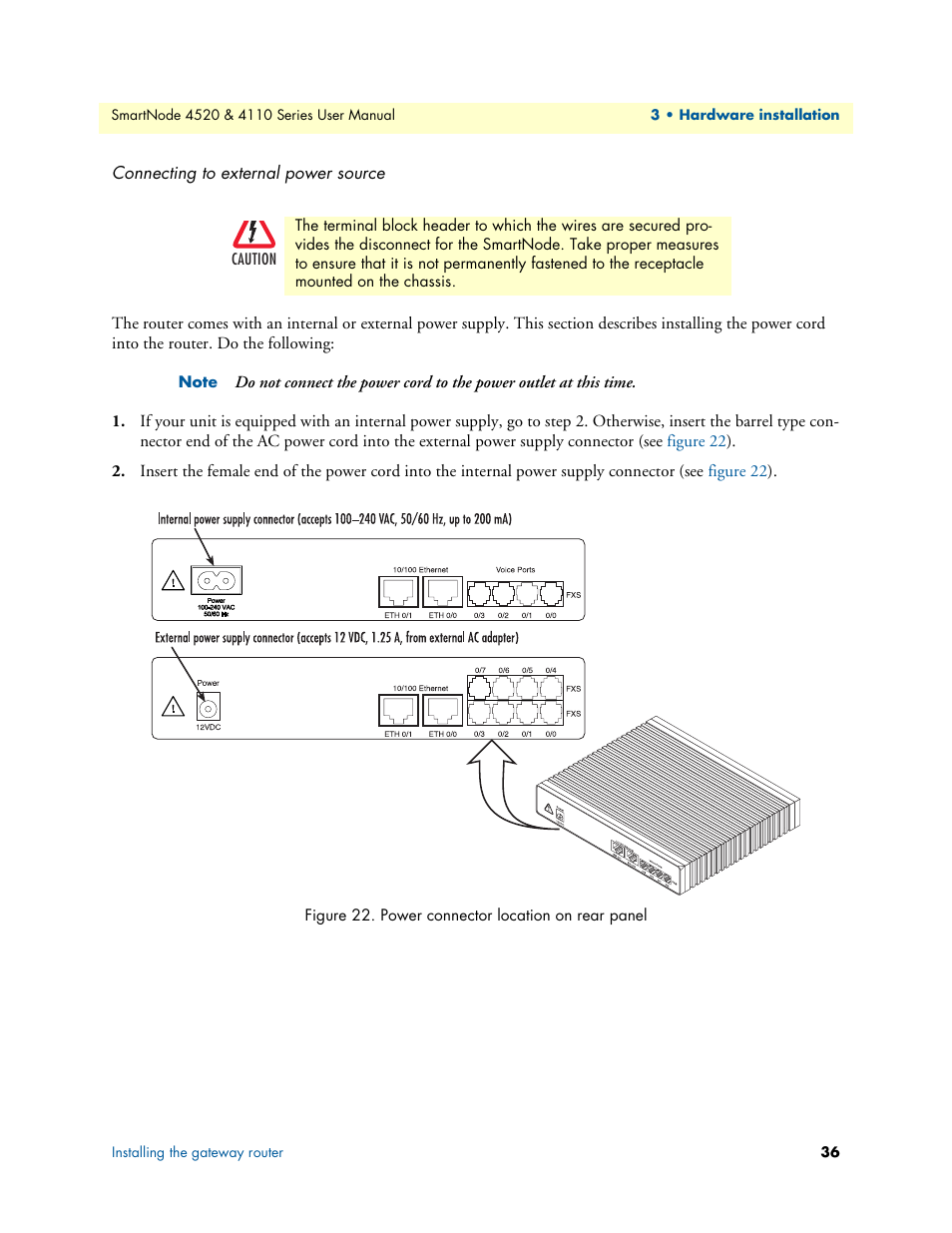 Connecting to external power source | Patton electronic SMARTNODE 4110 User Manual | Page 36 / 78
