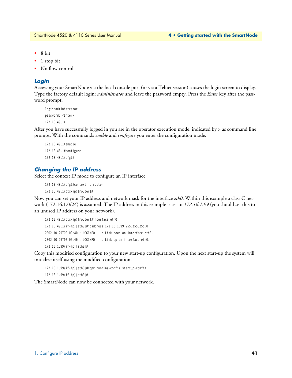 Login, Changing the ip address | Patton electronic SMARTNODE 4110 User Manual | Page 41 / 78