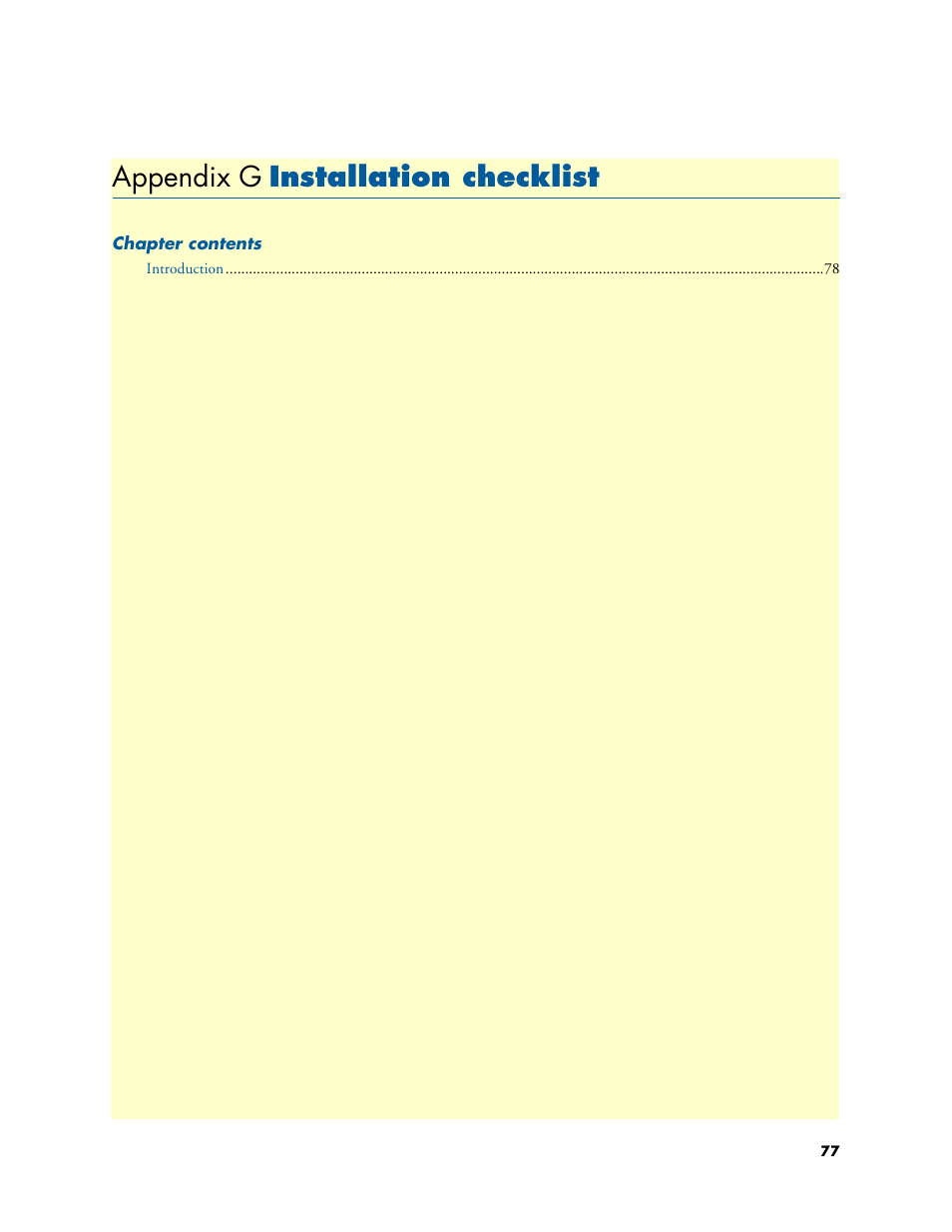 Appendix g installation checklist, Installation checklist, Appendix g | Patton electronic SMARTNODE 4110 User Manual | Page 77 / 78