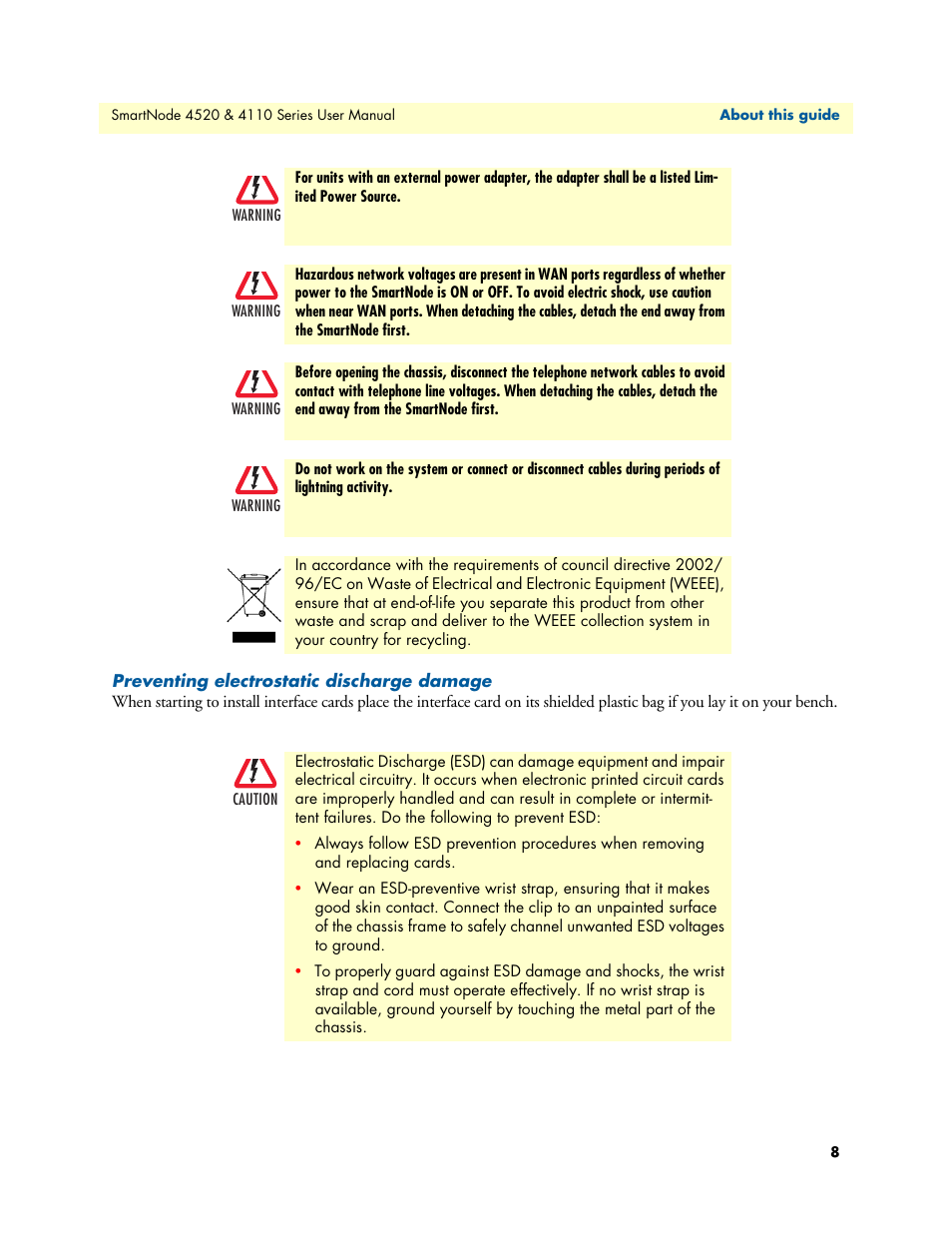 Preventing electrostatic discharge damage | Patton electronic SMARTNODE 4110 User Manual | Page 8 / 78