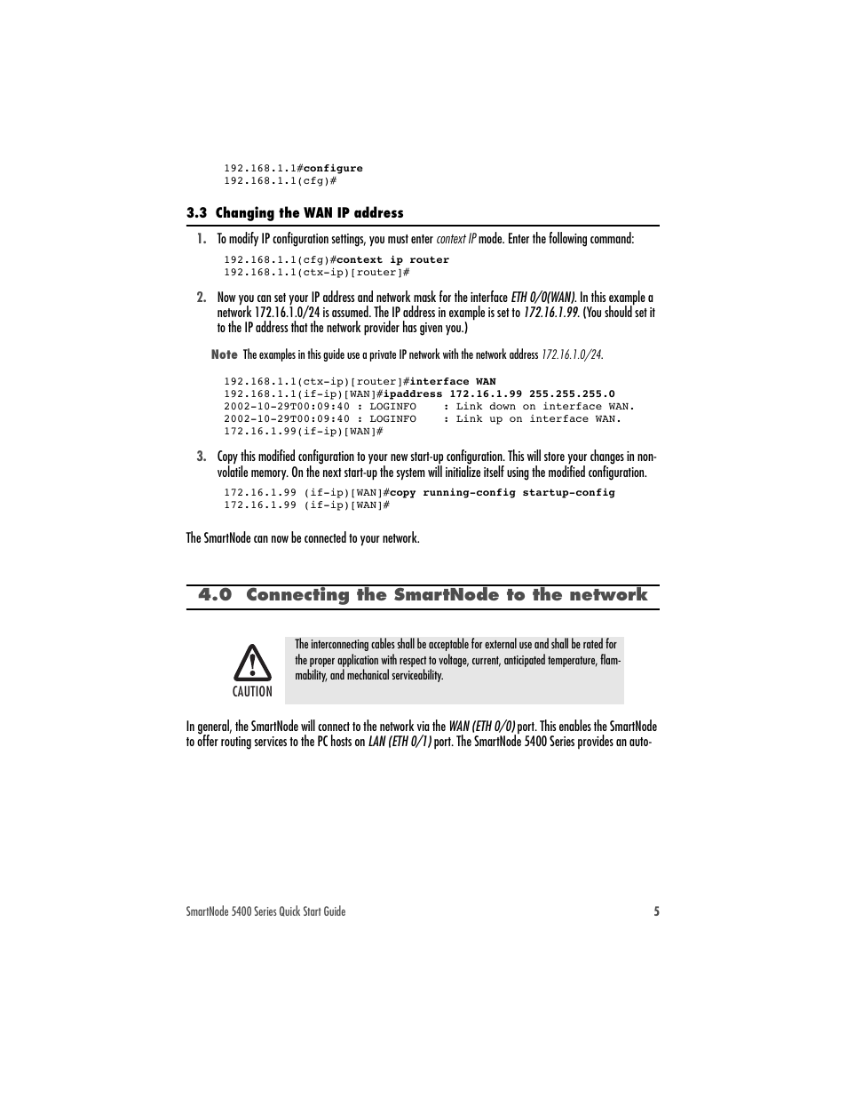 3 changing the wan ip address, 0 connecting the smartnode to the network, 0 “connecting the smartnode to the | Network | Patton electronic SMARTNODE 5400 User Manual | Page 5 / 8