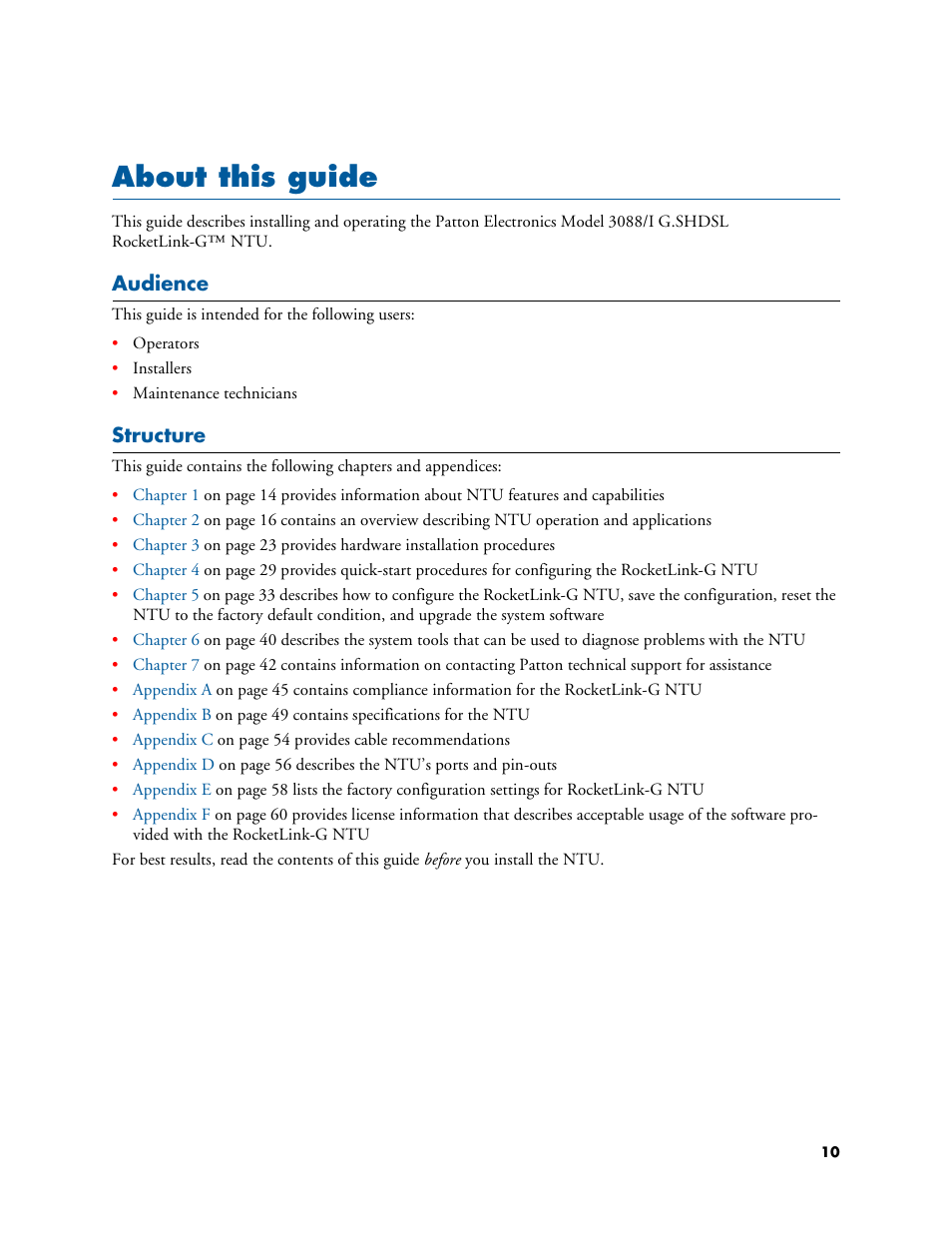 About this guide, Audience, Structure | Patton electronic Model 3088/I User Manual | Page 10 / 61