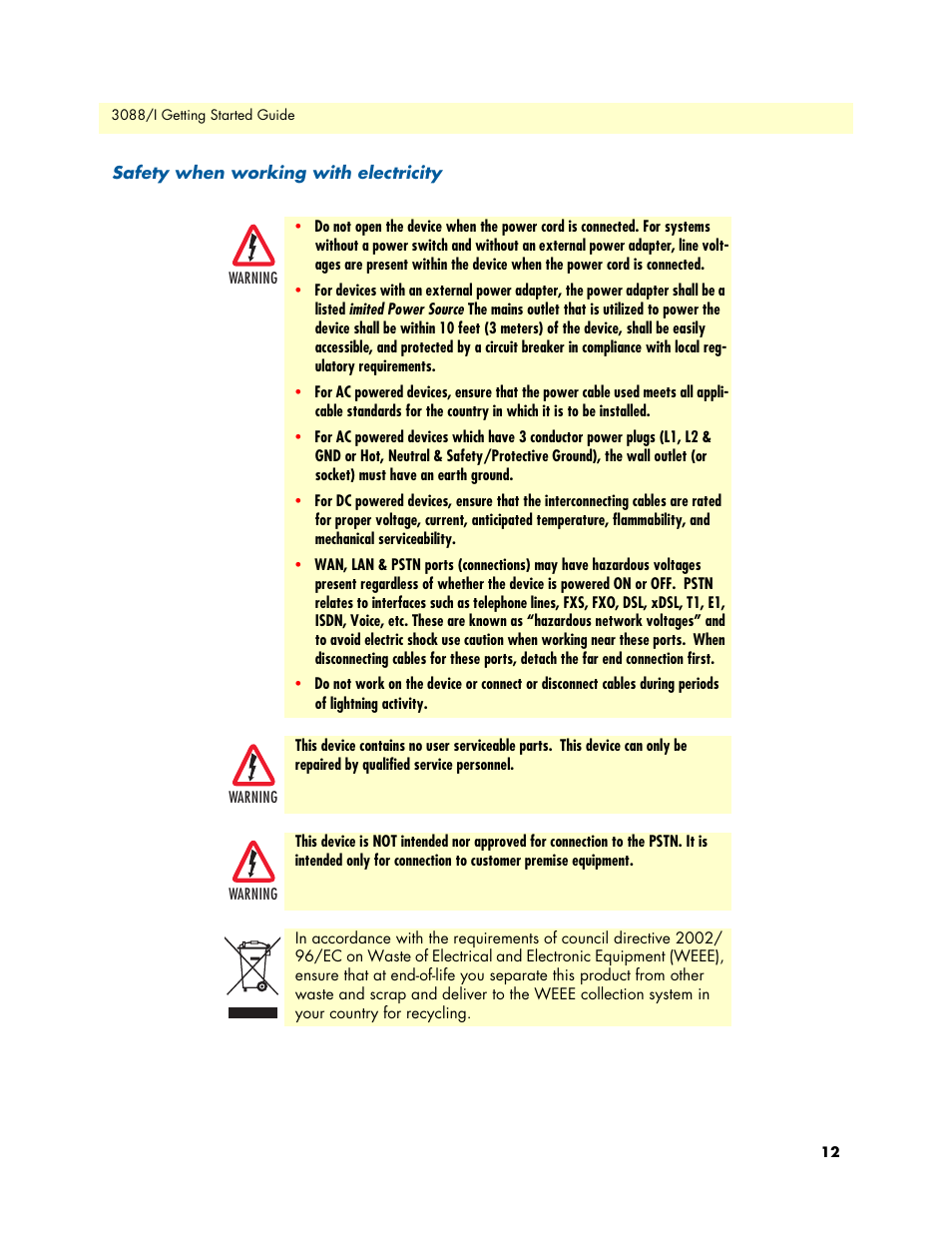 Safety when working with electricity | Patton electronic Model 3088/I User Manual | Page 12 / 61