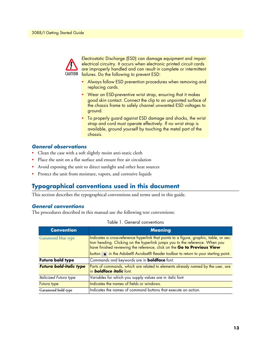 General observations, Typographical conventions used in this document, General conventions | Patton electronic Model 3088/I User Manual | Page 13 / 61