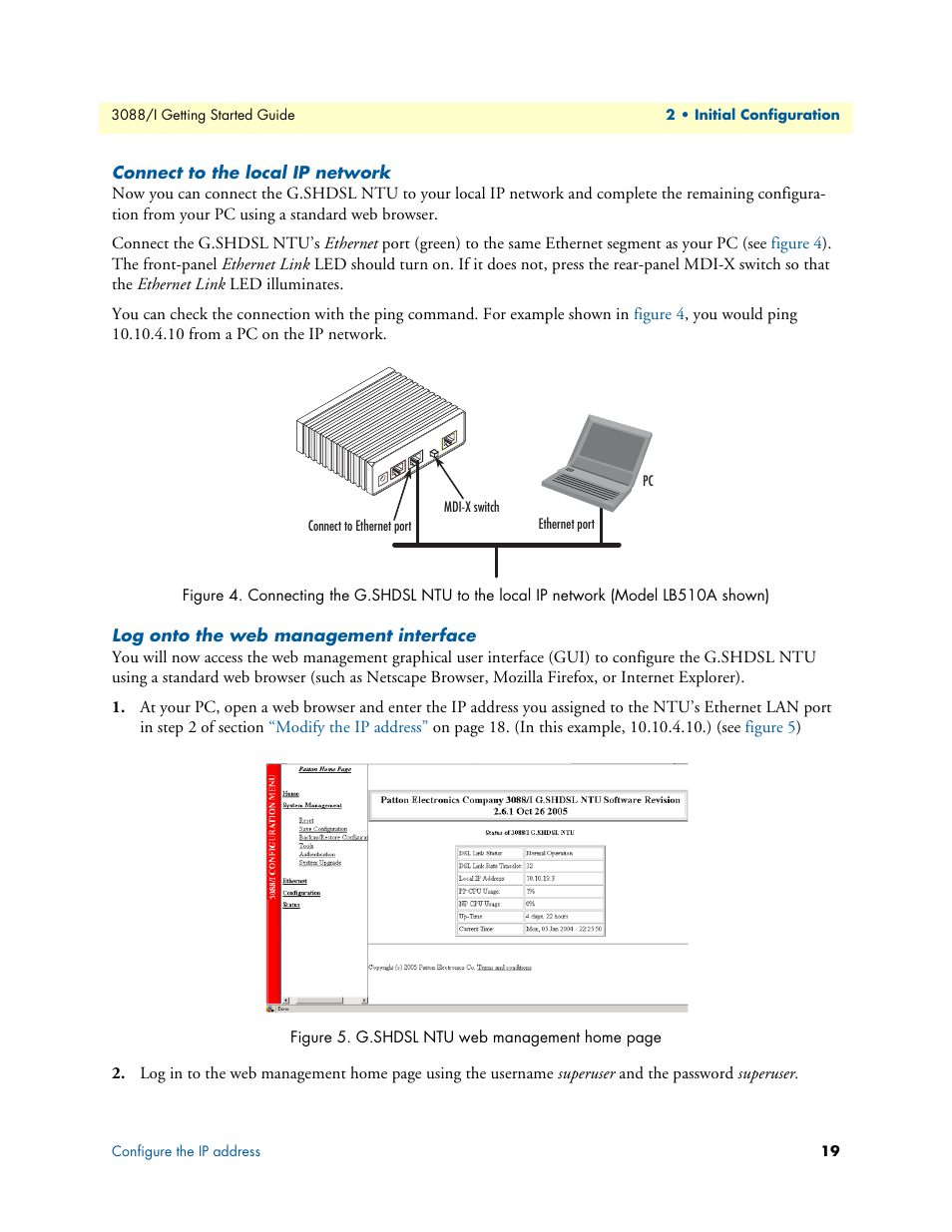 Connect to the local ip network, Log onto the web management interface | Patton electronic Model 3088/I User Manual | Page 19 / 61