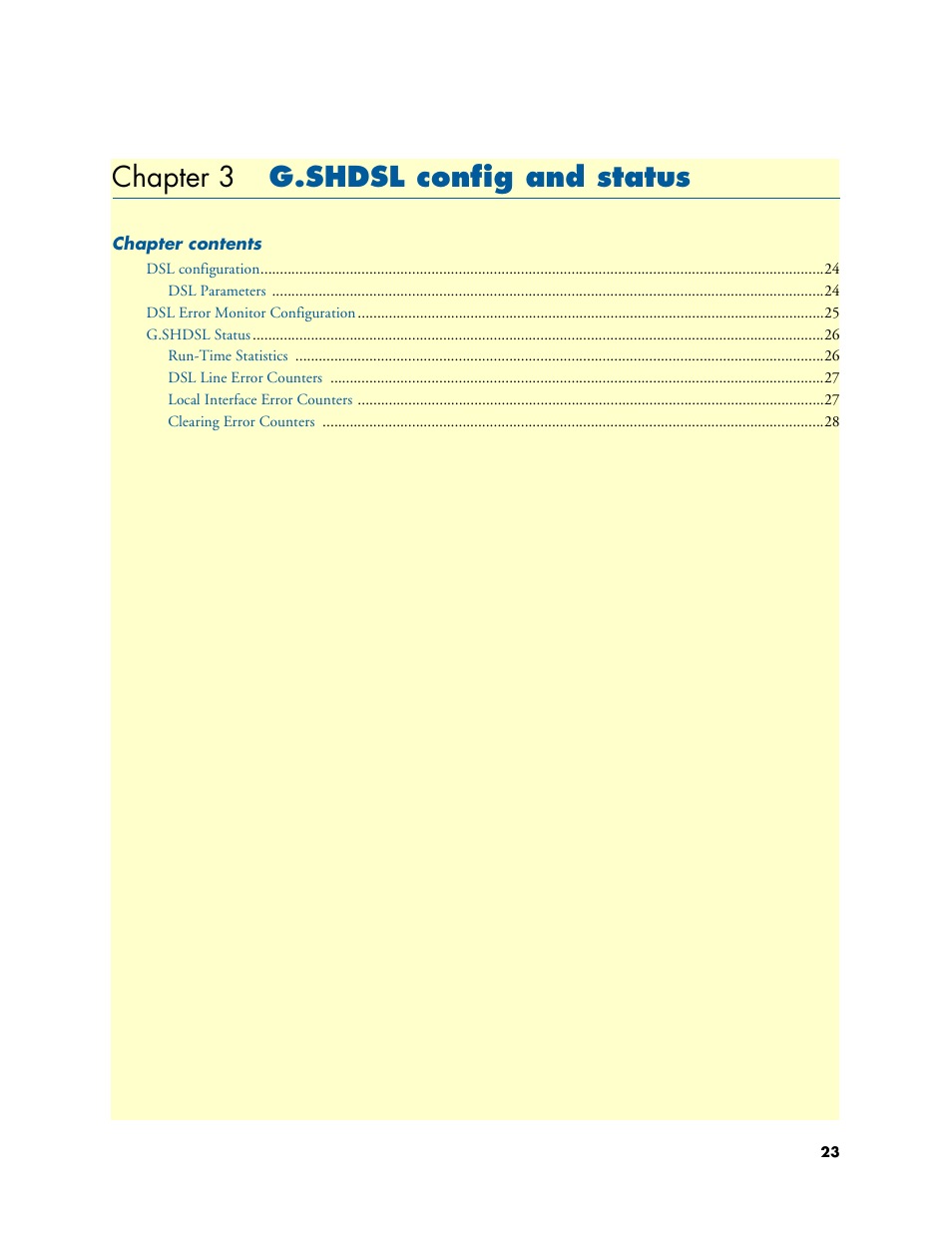 Chapter 3 g.shdsl config and status, G.shdsl config and status, Chapter 3 | Patton electronic Model 3088/I User Manual | Page 23 / 61