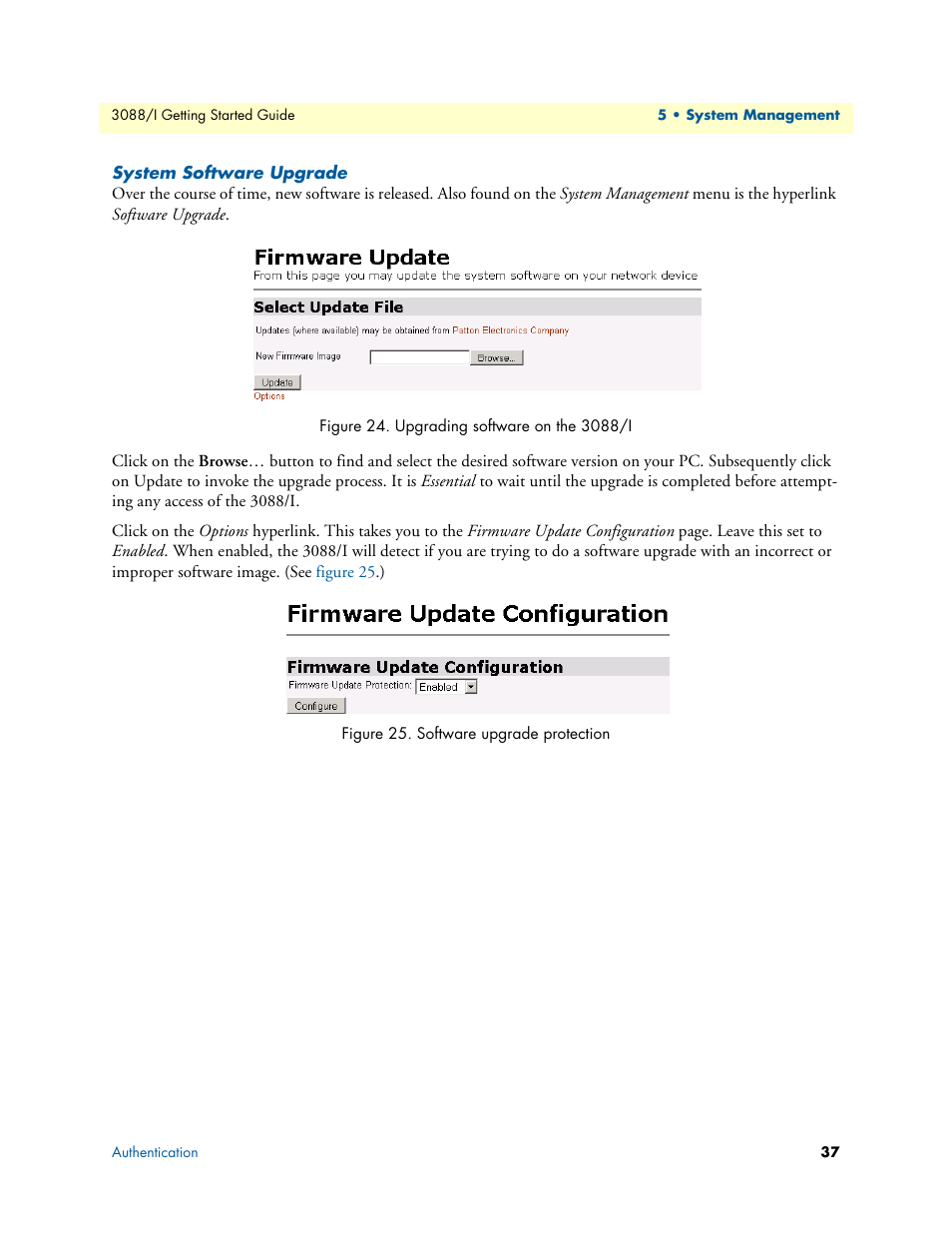 System software upgrade, Upgrading software on the 3088/i, Software upgrade protection | Patton electronic Model 3088/I User Manual | Page 37 / 61