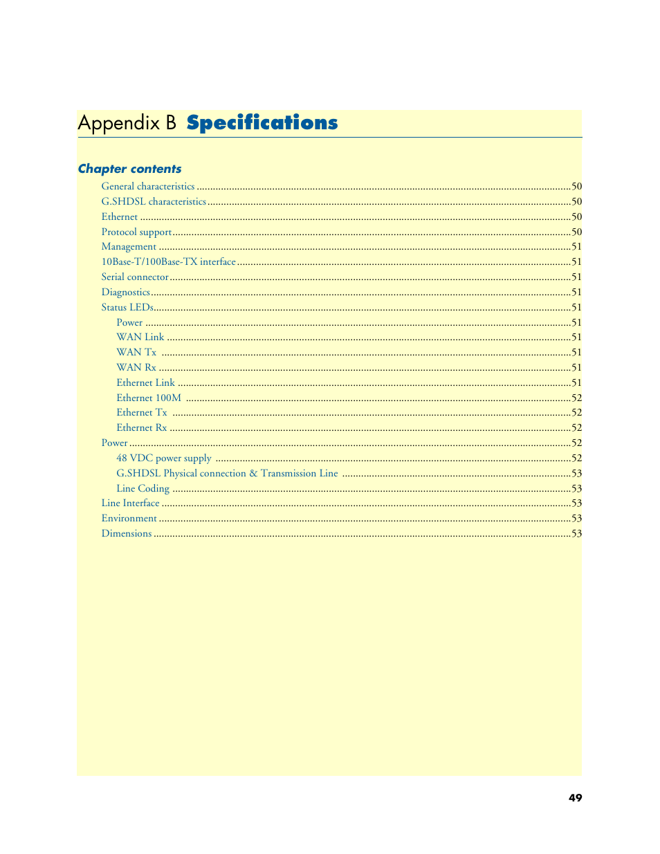 Appendix b specifications, Specifications, Appendix b | Patton electronic Model 3088/I User Manual | Page 49 / 61