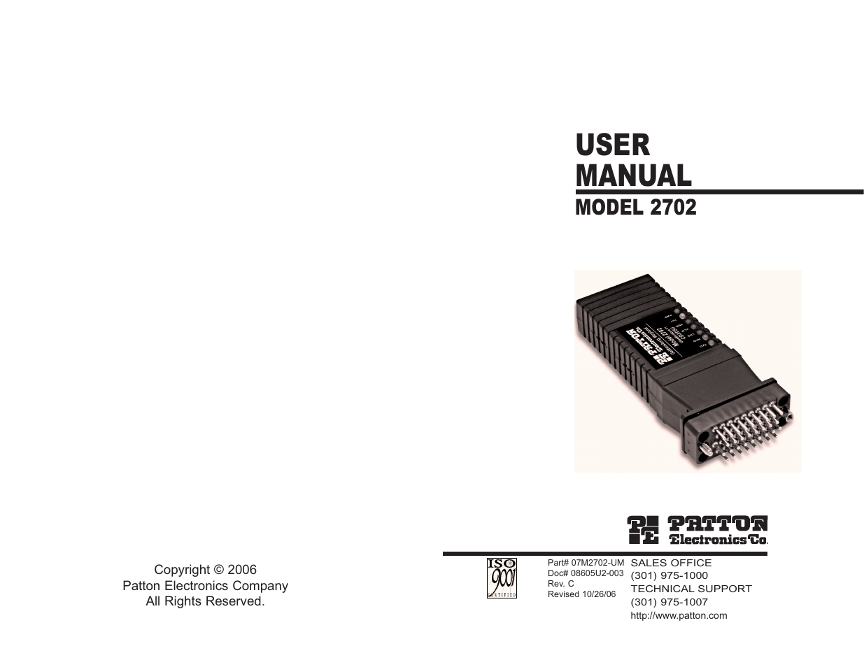 Patton electronic 2702 G.703 User Manual | 11 pages