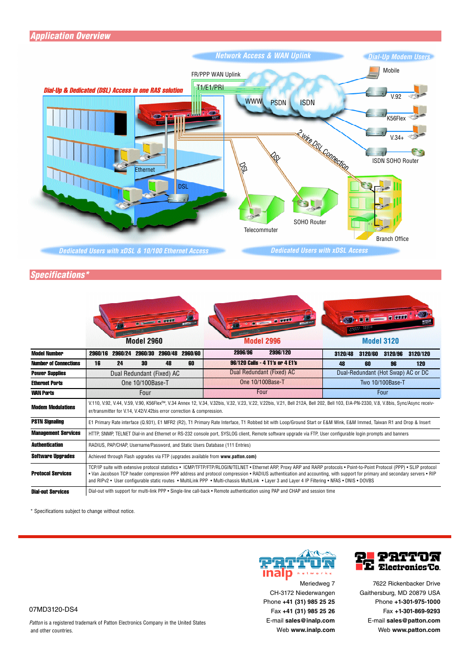 Application overview specifications | Patton electronic Patton RAS 3120 User Manual | Page 2 / 2