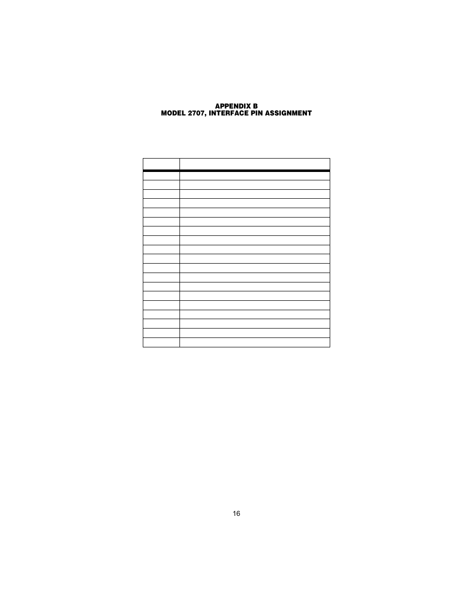Appendix b model 2707, interface pin assignment, Sgnd (signal ground), Rts (request to send) | Cts (clear to send), Dsr (data set ready), Cd (carrier detect), Dtr (data terminal ready), Llb (local line loop), Tm (test mode), Rdl (remote digital loop) | Patton electronic X.21 Interfaces User Manual | Page 17 / 20