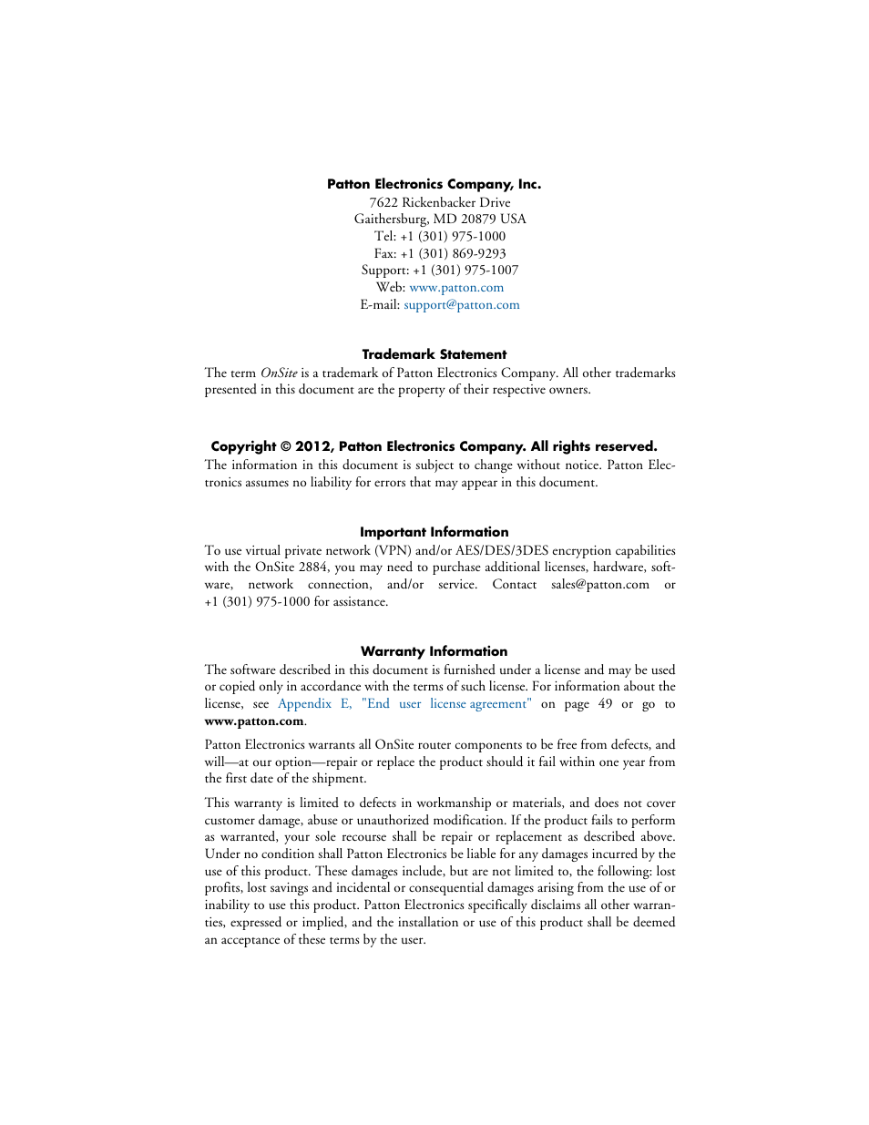 Patton electronic T1/E1 CHANNELIZED GIGABIT ROUTER 2884 User Manual | Page 2 / 51