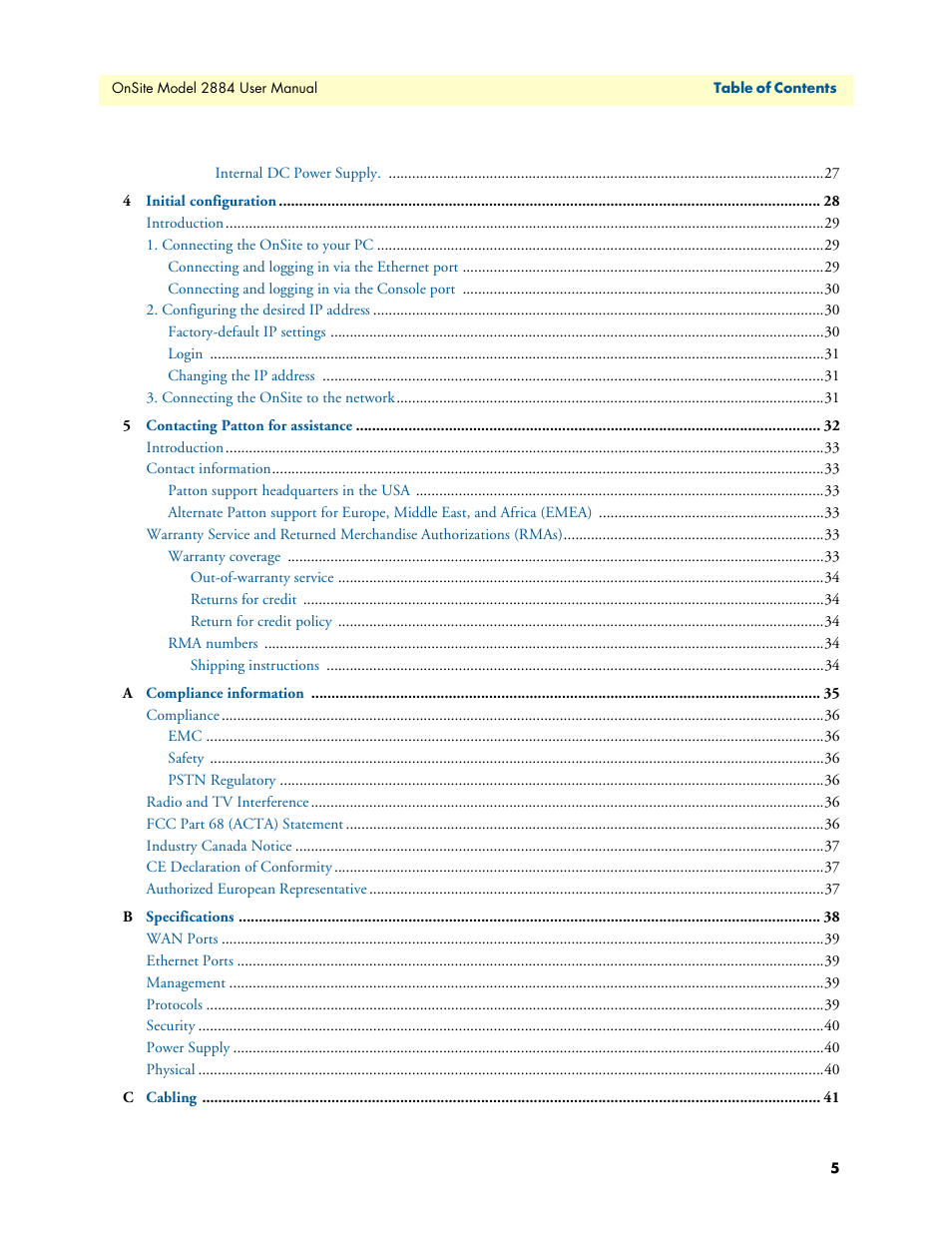 Patton electronic T1/E1 CHANNELIZED GIGABIT ROUTER 2884 User Manual | Page 5 / 51