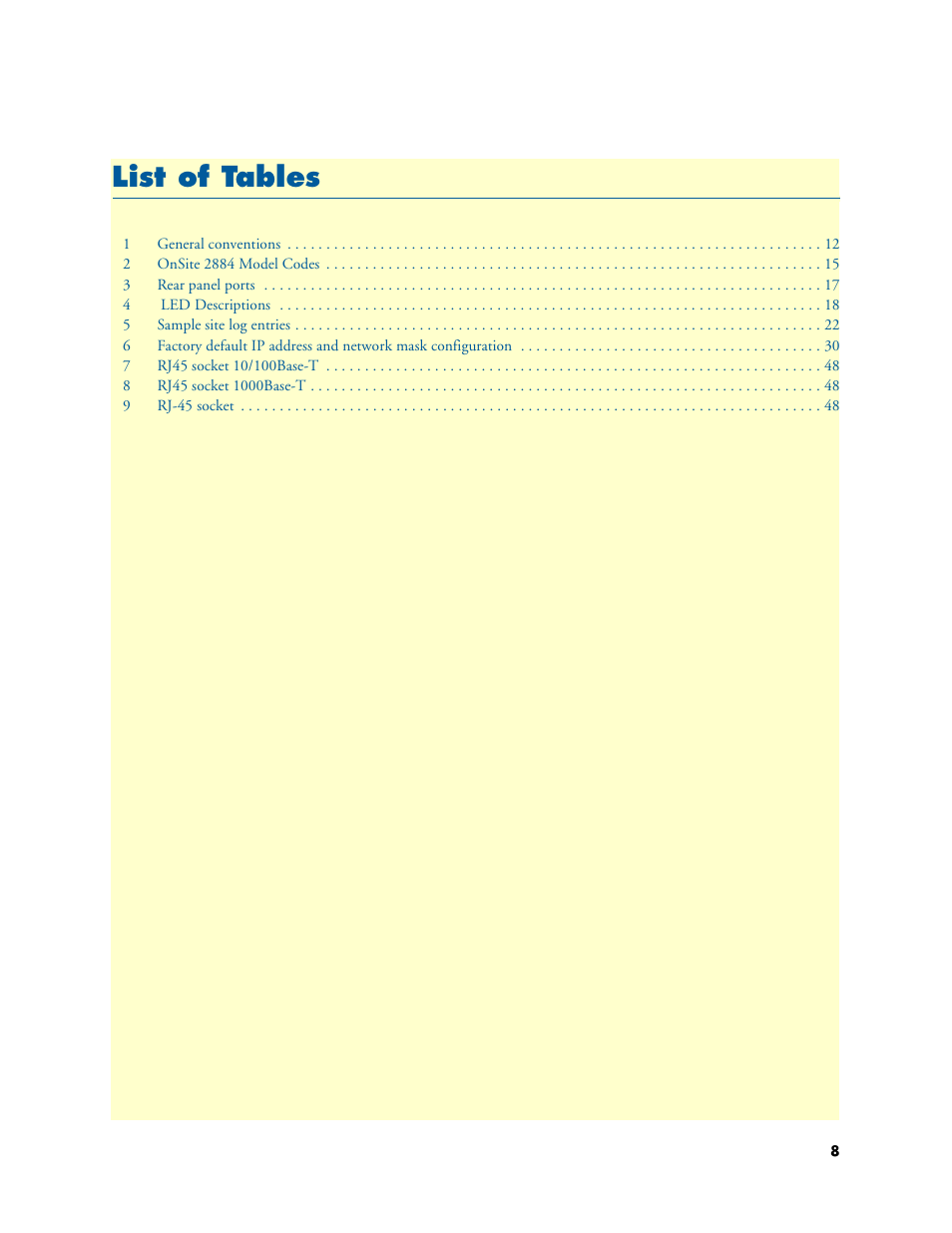 List of tables, Li st of tables | Patton electronic T1/E1 CHANNELIZED GIGABIT ROUTER 2884 User Manual | Page 8 / 51