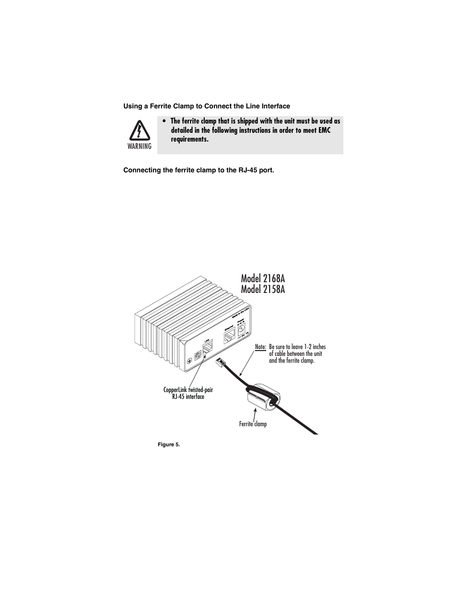 Connecting the ferrite clamp to the rj-45 port | Patton electronic CopperLink Ethernet Extenders 2168A User Manual | Page 12 / 28