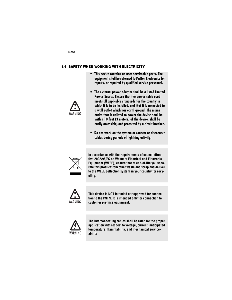 6 safety when working with electricity, Safety when working with electricity | Patton electronic CopperLink Ethernet Extenders 2168A User Manual | Page 6 / 28