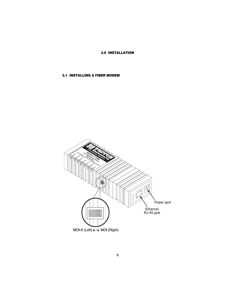 0 installation, 1 installing a fiber modem, Installation | Installing a fiber modem | Patton electronic 1170M SERIES User Manual | Page 8 / 16