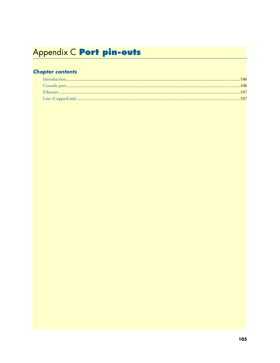 Appendix c port pin-outs, Port pin-outs, Appendix c | Patton electronic CopperLink 2160 Series User Manual | Page 105 / 107
