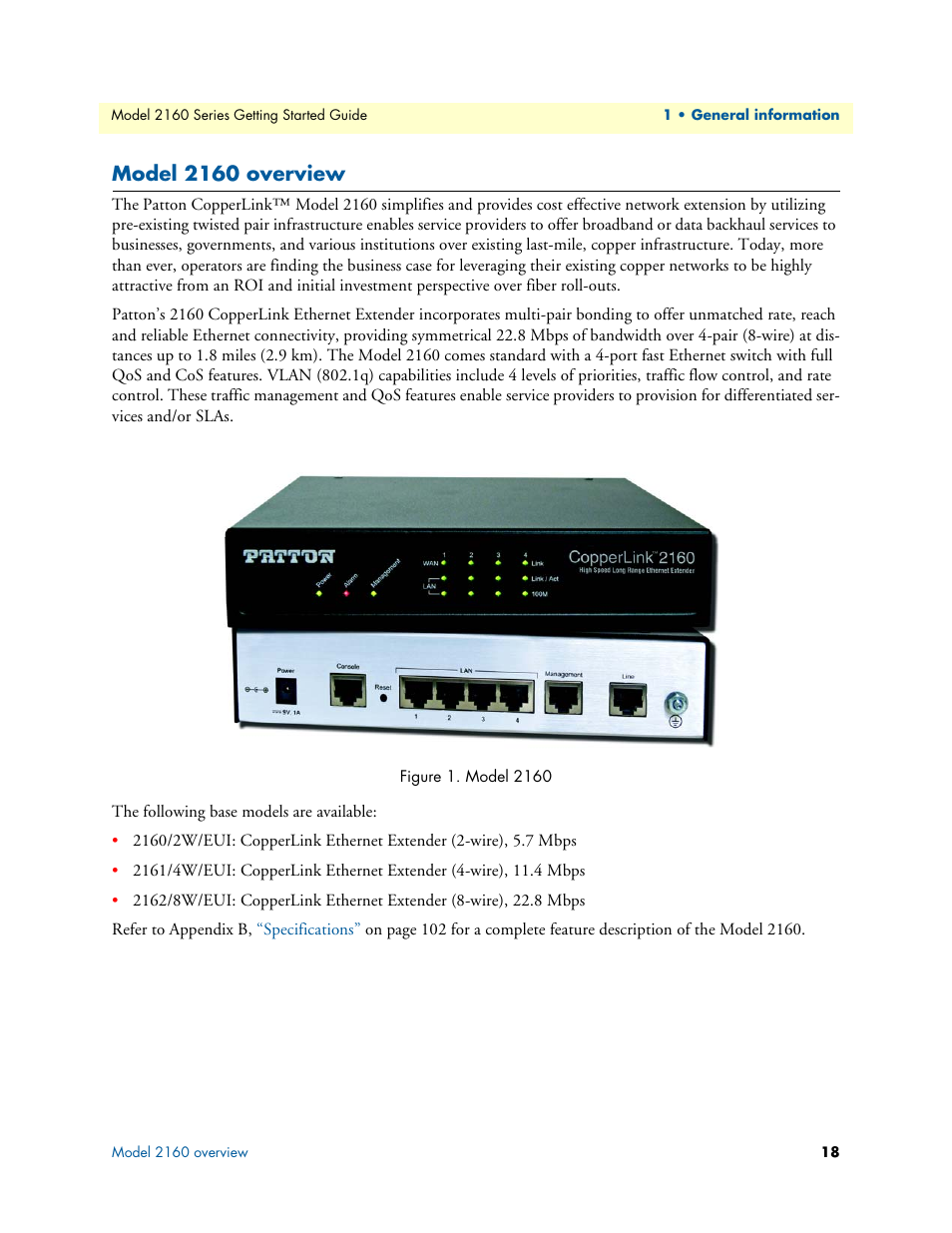 Model 2160 overview, Model 2160 | Patton electronic CopperLink 2160 Series User Manual | Page 18 / 107