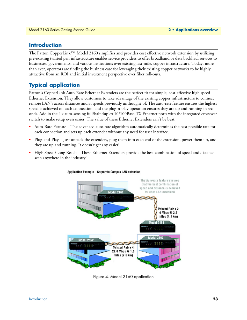Introduction, Typical application, Model 2160 application | Patton electronic CopperLink 2160 Series User Manual | Page 23 / 107
