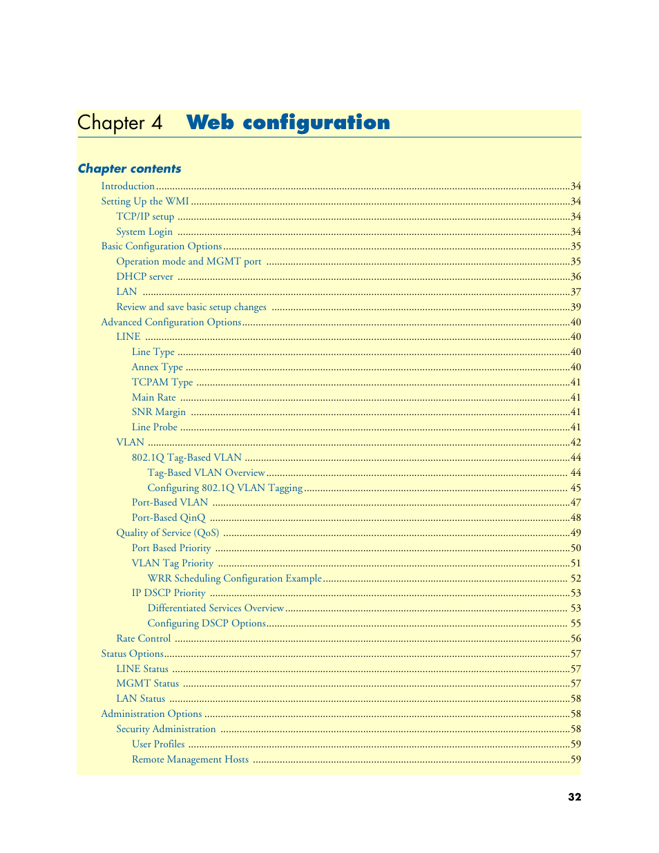Chapter 4 web configuration, Web configuration, Chapter 4 | Patton electronic CopperLink 2160 Series User Manual | Page 32 / 107