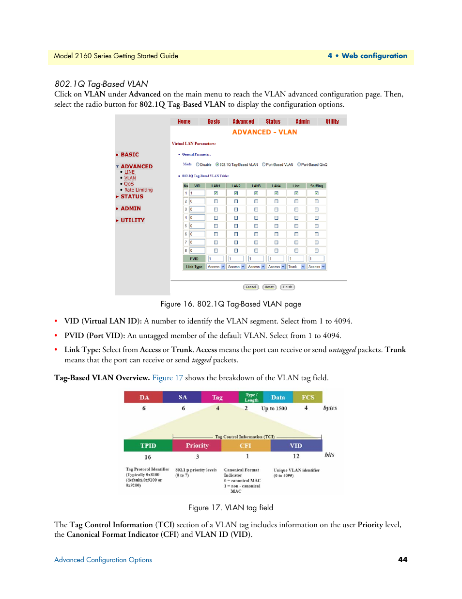 1q tag-based vlan, Tag-based vlan overview, Vlan tag field | Patton electronic CopperLink 2160 Series User Manual | Page 44 / 107