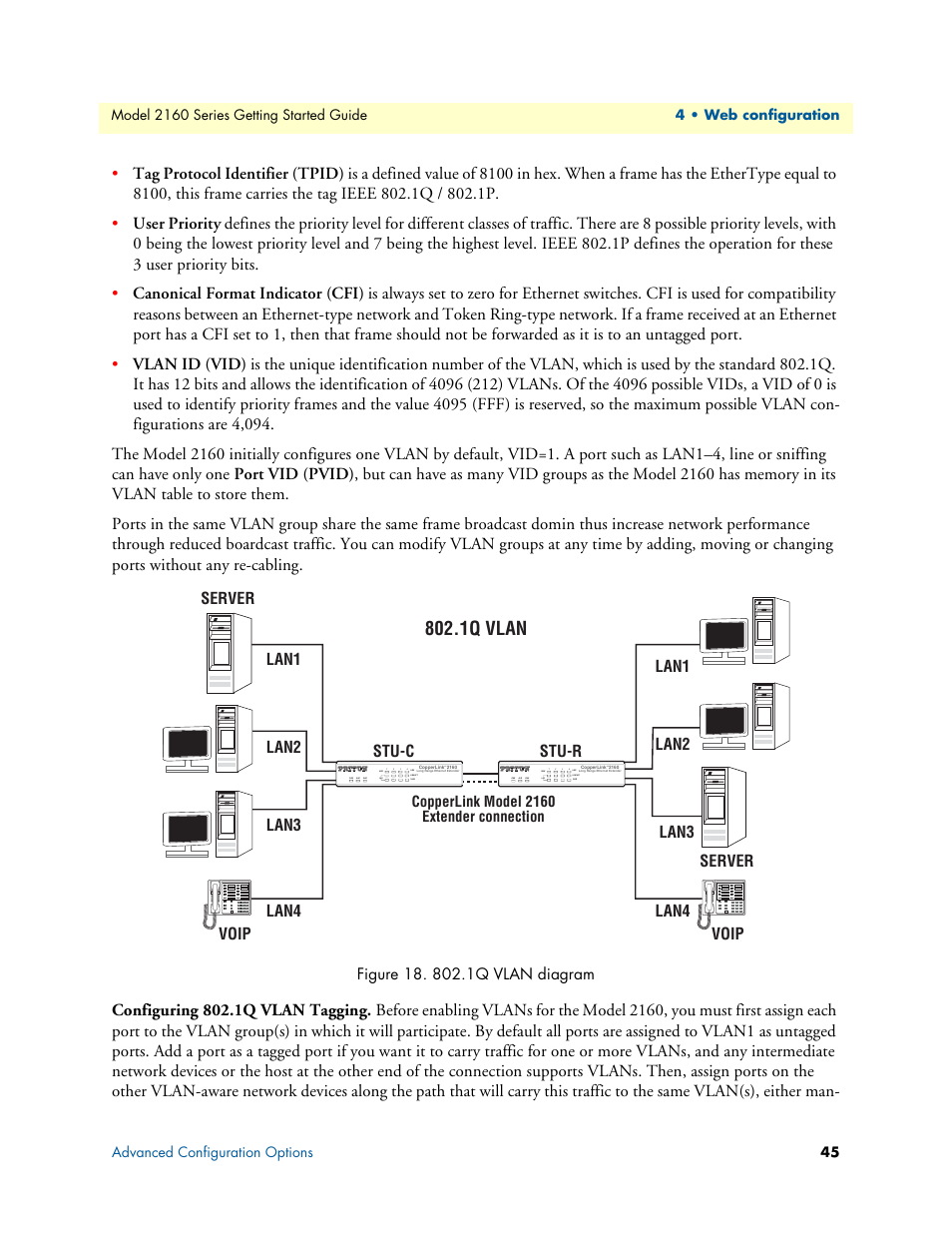 Configuring 802.1q vlan tagging, 1q vlan diagram, 1q vlan | Patton electronic CopperLink 2160 Series User Manual | Page 45 / 107