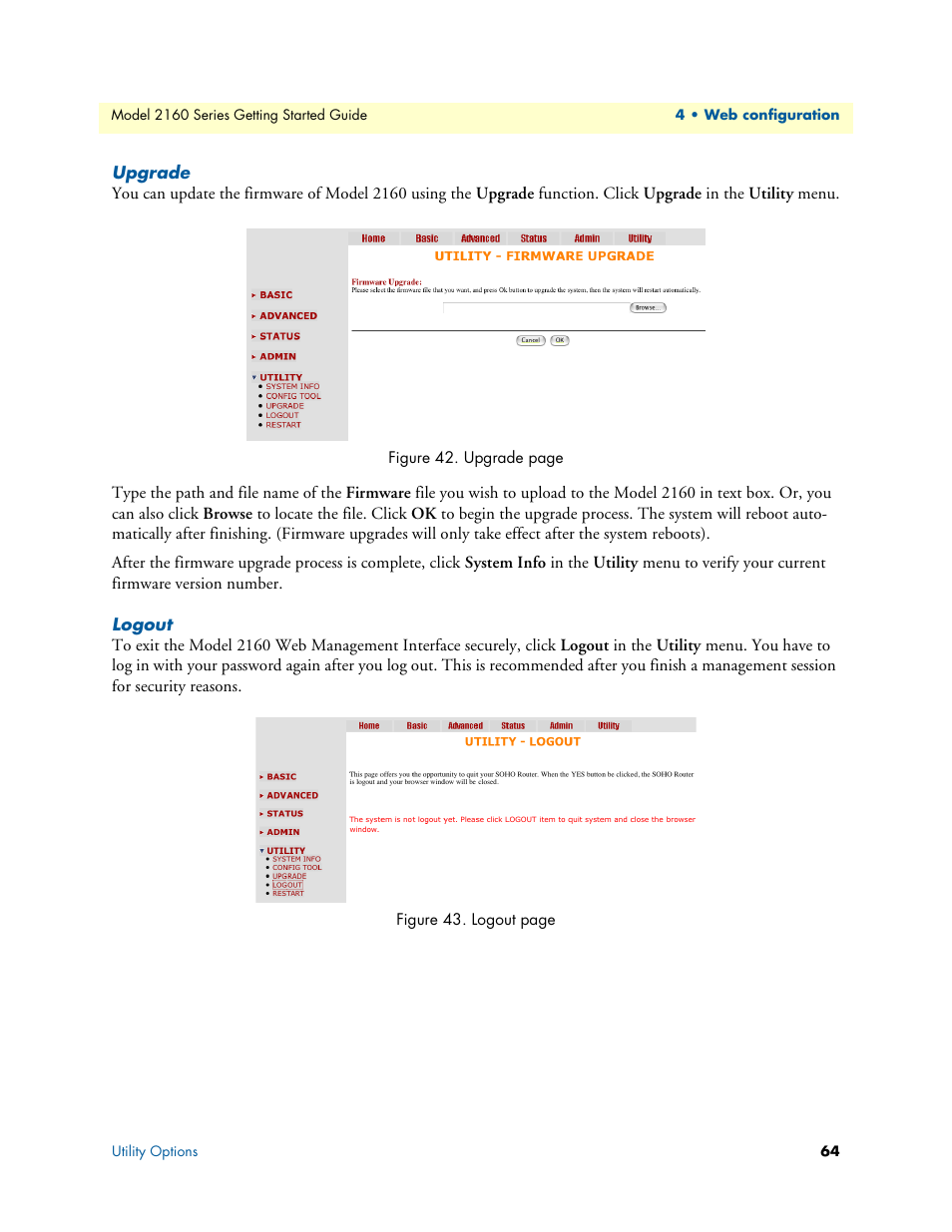 Upgrade, Logout | Patton electronic CopperLink 2160 Series User Manual | Page 64 / 107