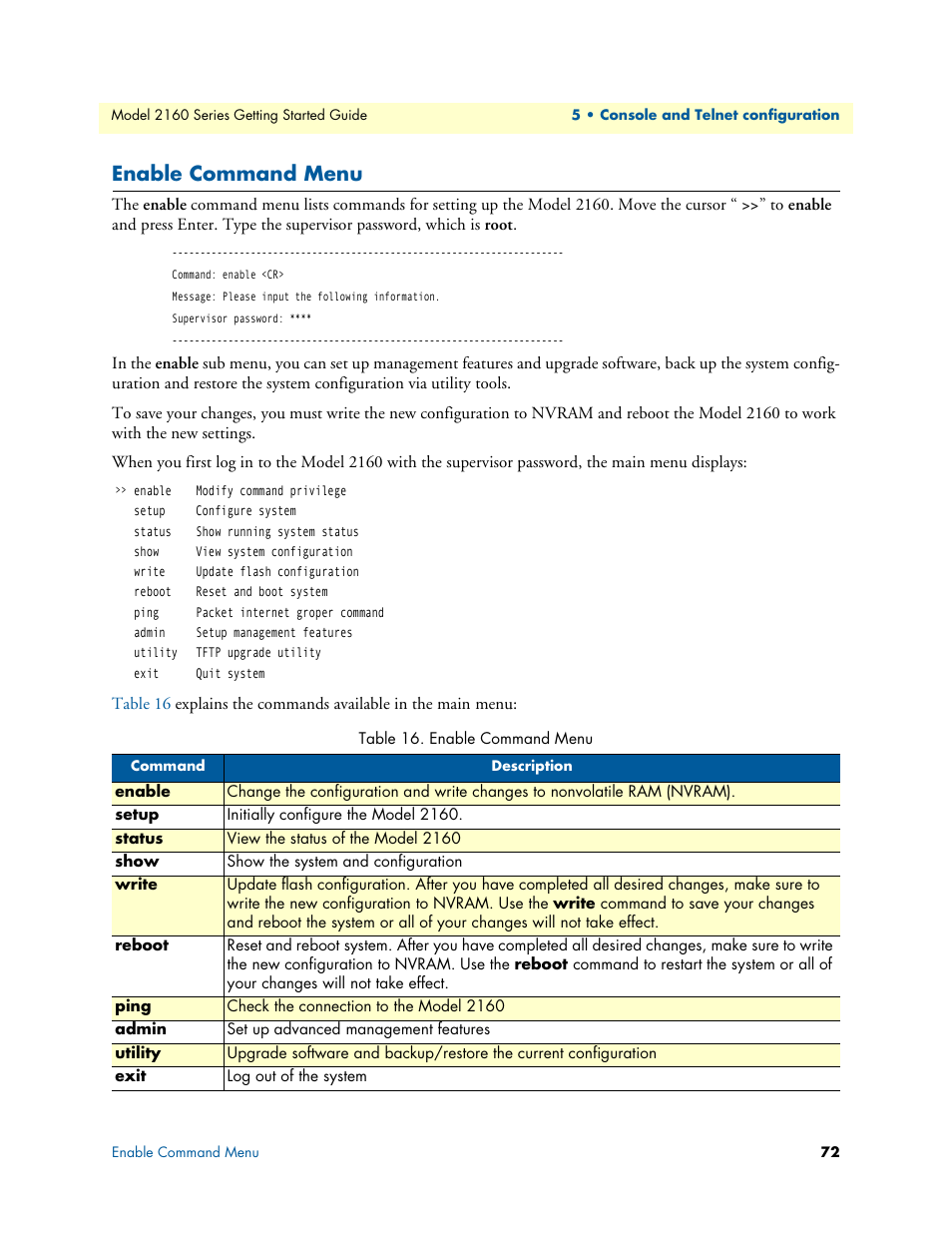 Enable command menu | Patton electronic CopperLink 2160 Series User Manual | Page 72 / 107
