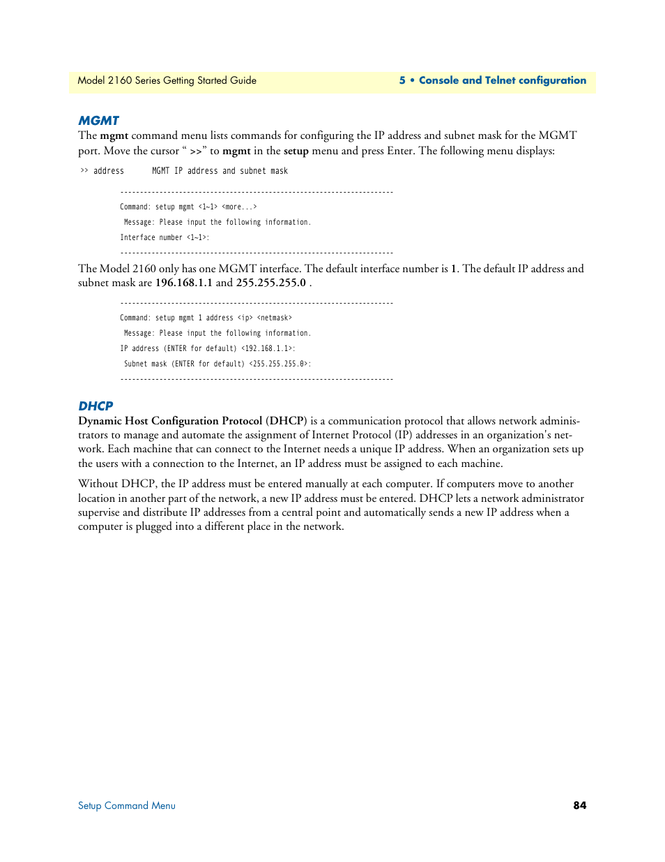 Mgmt, Dhcp | Patton electronic CopperLink 2160 Series User Manual | Page 84 / 107