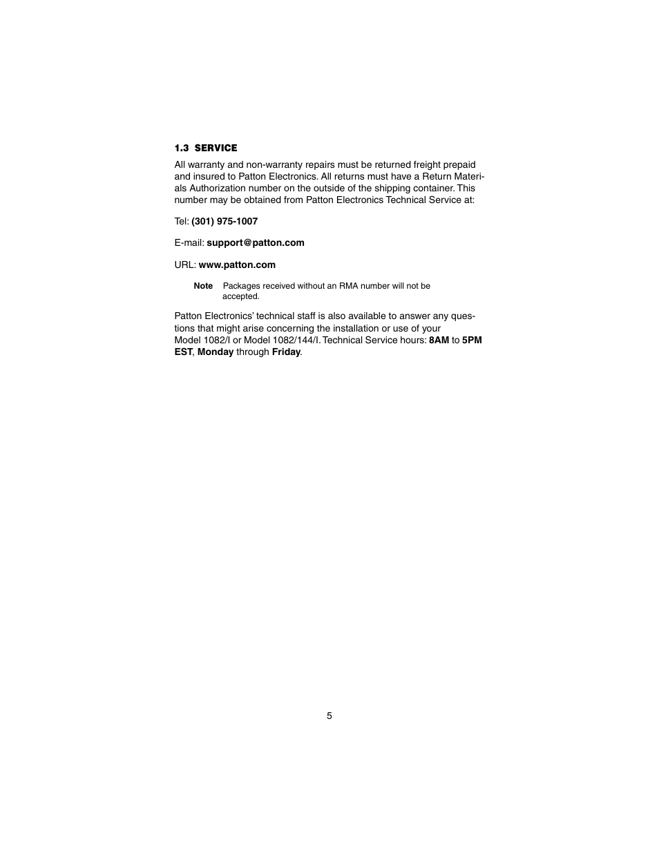 3 service, Service | Patton electronic 1082/I User Manual | Page 5 / 28