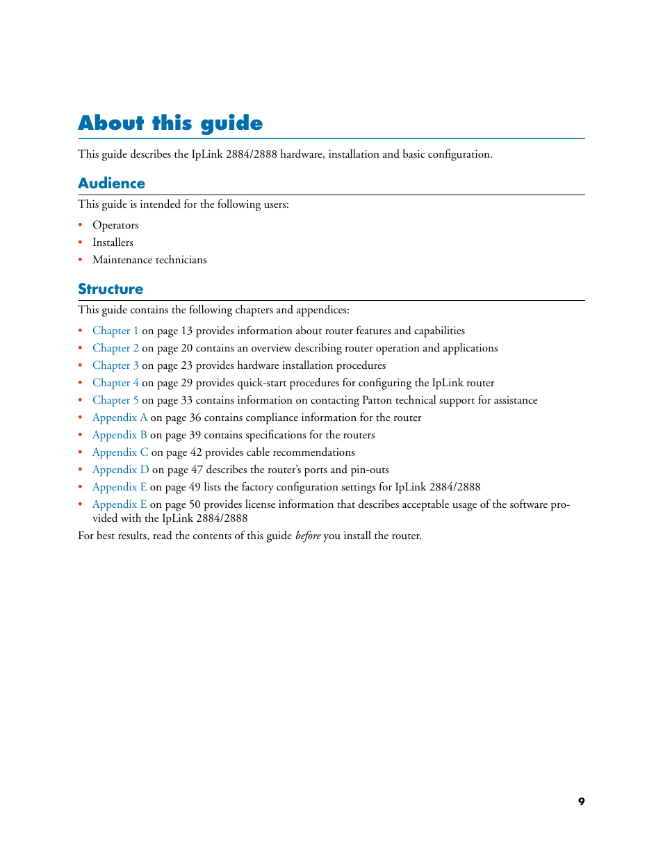 About this guide, Audience, Structure | List of figures | Patton electronic 2884 User Manual | Page 9 / 52