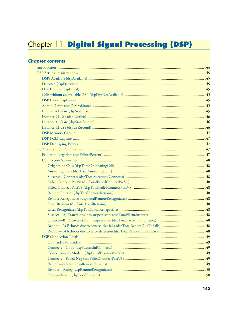 Chapter 11 digital signal processing (dsp), Digital signal processing (dsp), Chapter 11 | Patton electronic 29XX User Manual | Page 142 / 326