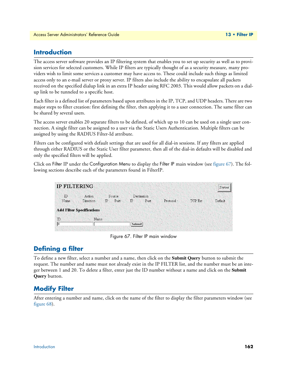 Introduction, Defining a filter, Modify filter | Patton electronic 29XX User Manual | Page 162 / 326